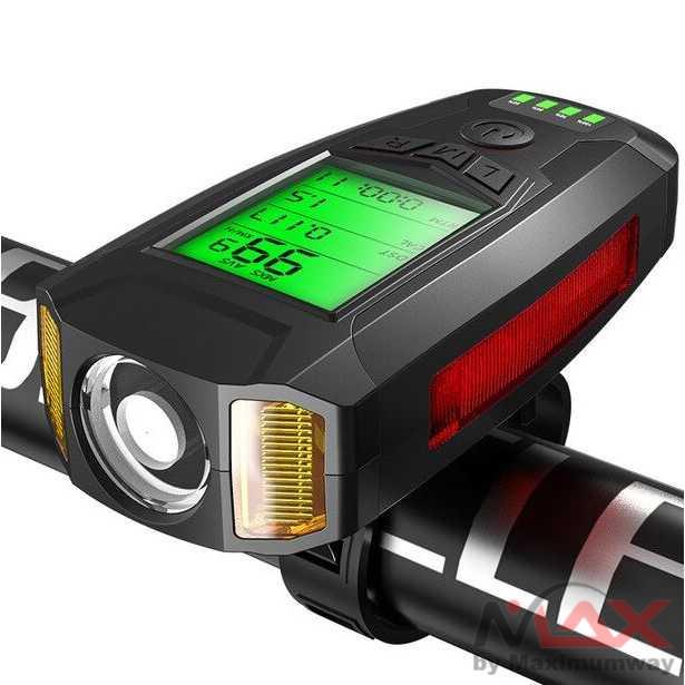 lampu sepeda dan KLAKSON elektrik Speedometer rechargeable Depan LED USB Cas bel Waterproof