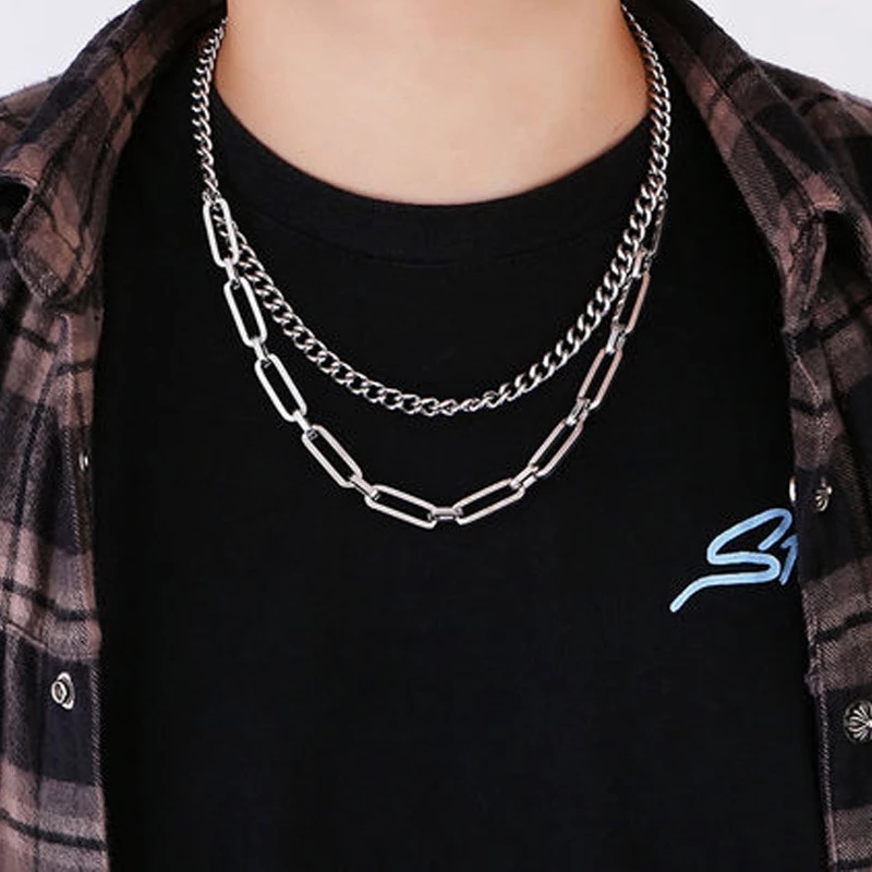 Personality Stitched Double-layered Necklace Hip-hop Retro Minimalist Chain