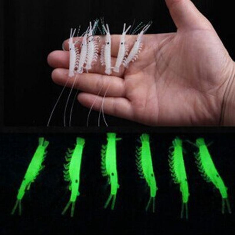 10pcs/2packs Sabiki Soft Rigs Fishing Lure Glow In The Dark Luminous Shrimp Bait False Lure Soft Worn Fake Lure Baits