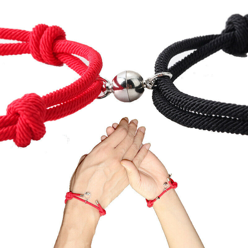 2Pcs Friendship Rope Braided Distance Couple Magnetic Bracelet Kit Lover Jewelry Set