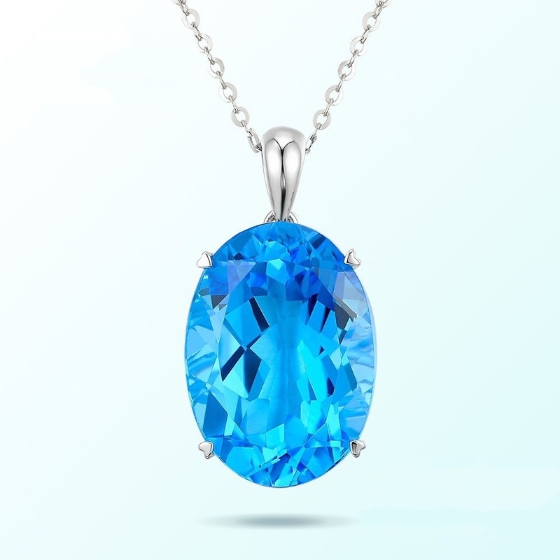 [Ready Stock]Fashion Elegant Inlaid Sapphire Necklace Luxury Pendant