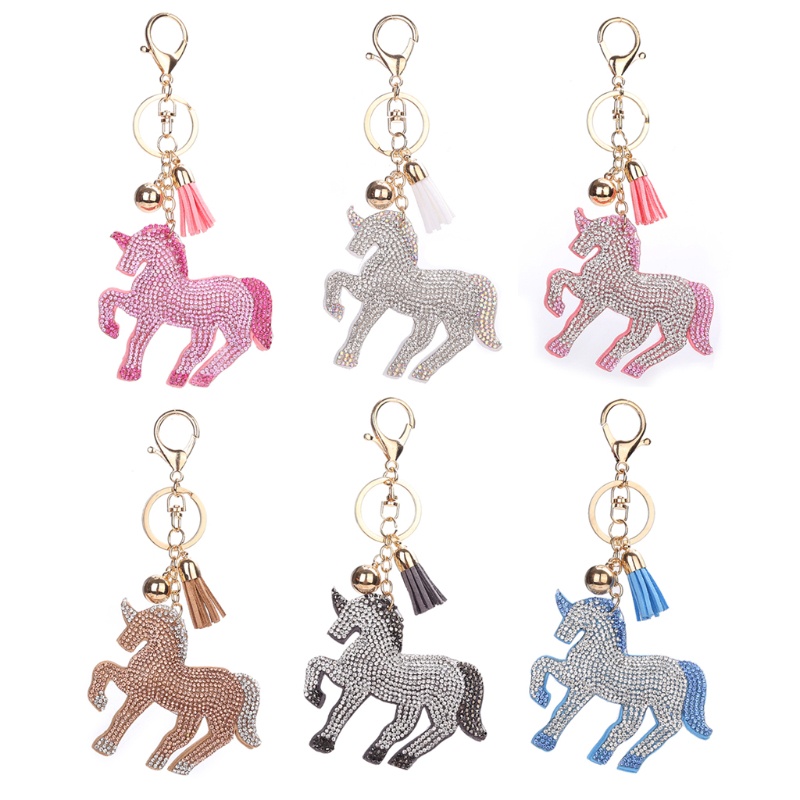SIY  Fashion Cute Key Ring Unicorn Chain Gift Bag Pendant Decoration Alloy Rhinestone
