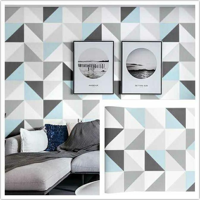 Update Wallpaper Dinding Motif Segitiga Biru Abu Hitam Sale