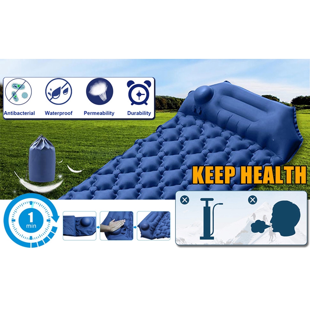 Camping Sleeping Pad Built In Pump Upgraded Inflatable Camping Mat With Pillow For Backpacking Shopee Indonesia