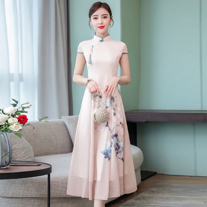 Improved cheongsam Hanfu women's dress Chinese style Han elements Tang tea dress literature and art