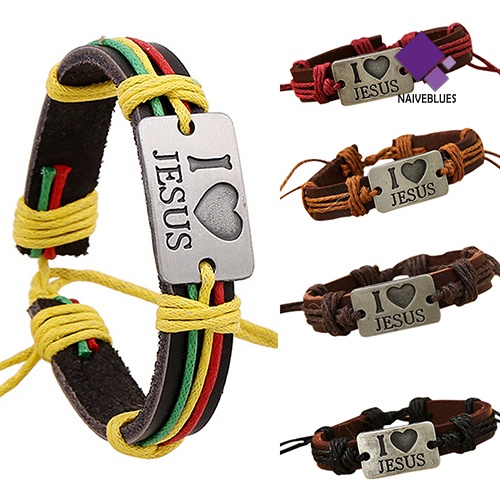 Gelang Tali Rami Dapat Disesuaikan Motif I LOVE JESUS Untuk Unisex