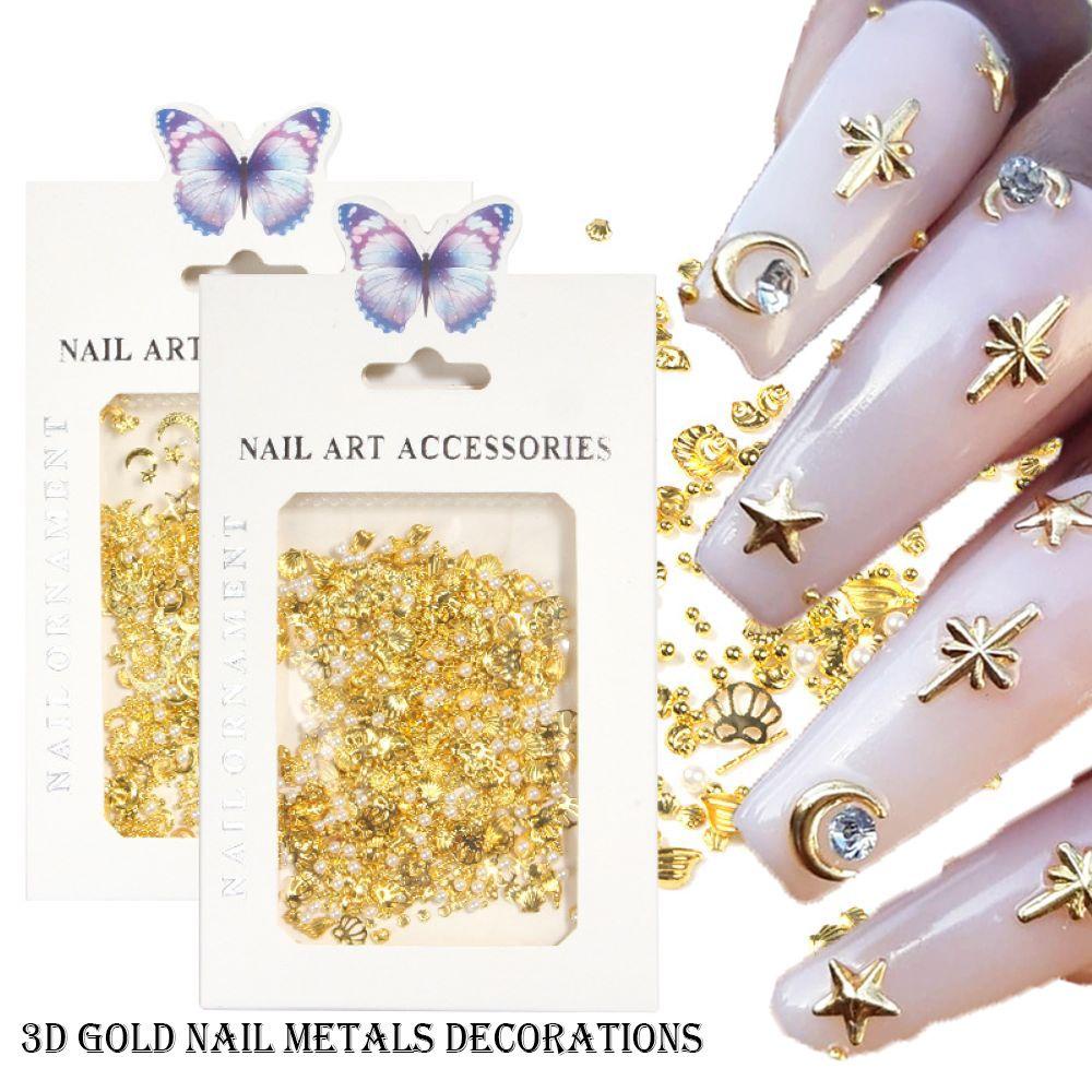 R-flower Nail Metal Nails Design Aksesoris Campur Bola Baja Butterfly Gold