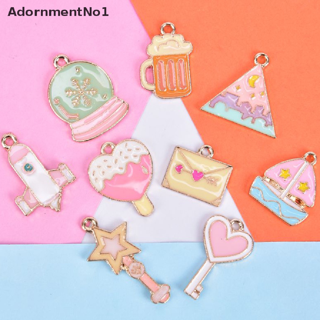 (AdornmentNo1) 10pcs / Set Liontin Enamel Alloy Bentuk Roket / Bintang / Kapal Untuk DIY Craft / Perhiasan