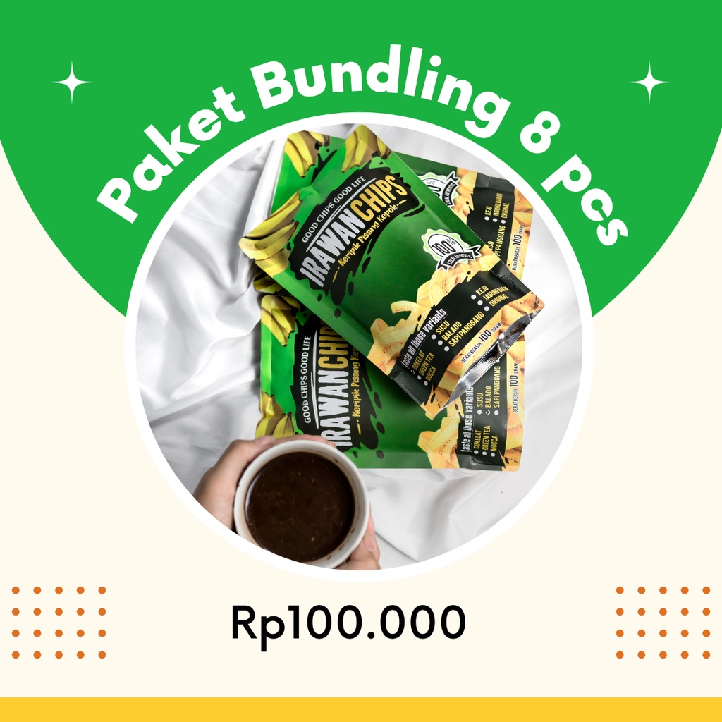 

Bundling 8 pcs Keripik Pisang Kepok Irawanchips 100 gr