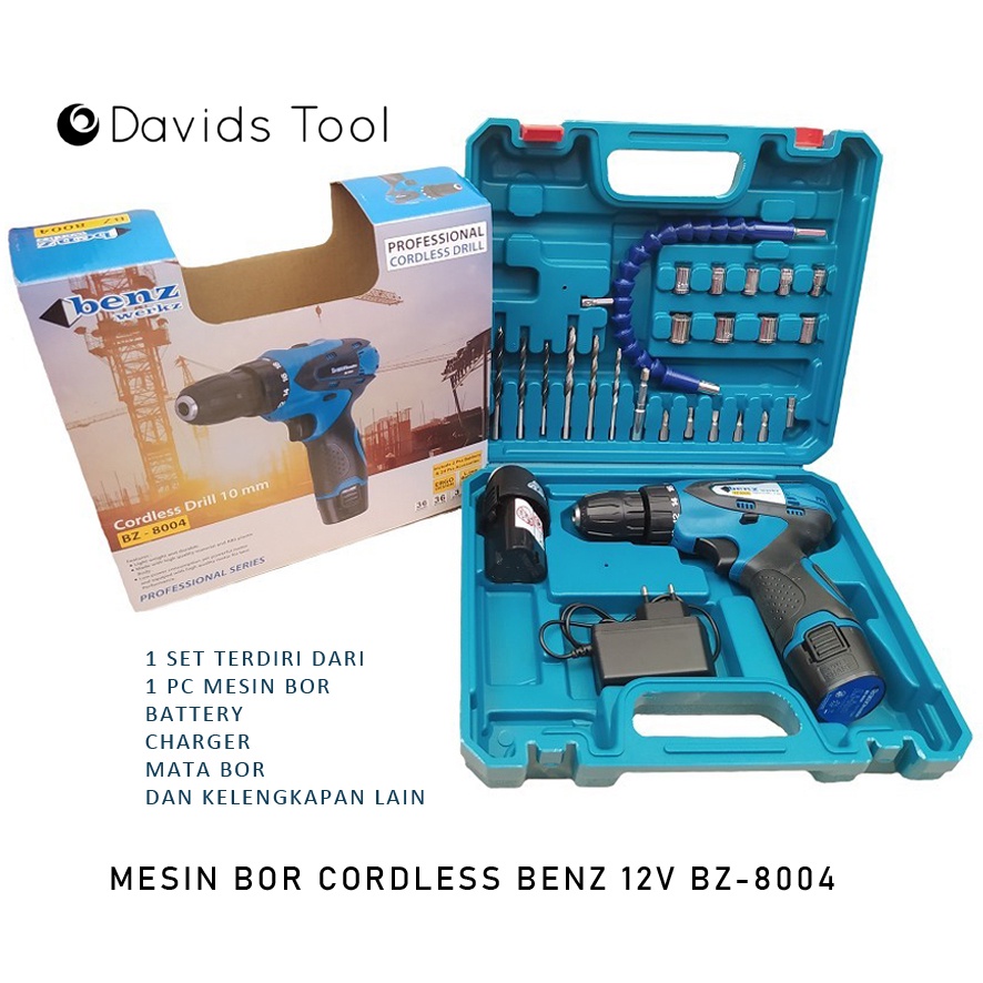 Mesin Bor Cordless Tanpa Kabel Cas Cordles Benz 10mm 12V BZ8004