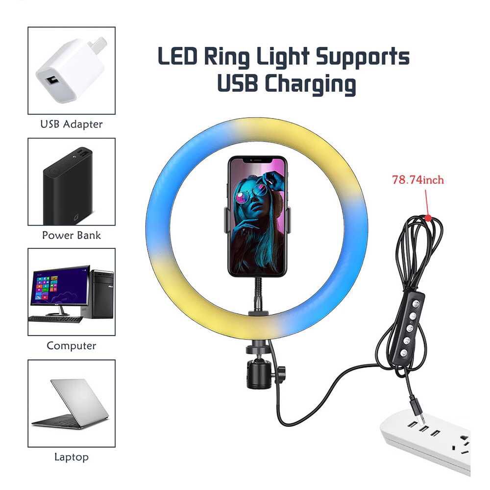 Ring Light Lampu Cincin Warna Warni Usb Lampu Halo Ring Light RGB LED 10W 124 LED 10 Inch 1 Holder