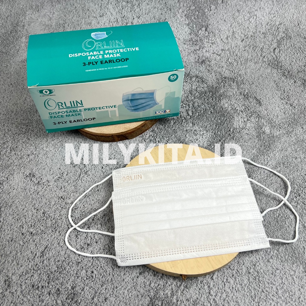 Masker Orlin Orliin by ORLEE 3 Ply Disposable Earloop 100% Original Indonesia Murah Kemenkes