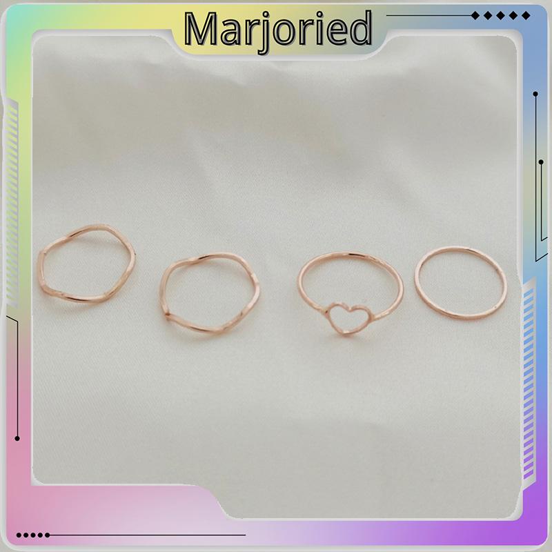 4 Pcs/set Jari Telunjuk Cincin Rose Gold Cincin Set Untuk Wanita Aksesoris Perhiasan Hadiah Natal-MJD