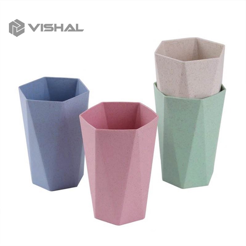 VISHAL Wheatstraw Cangkir Plastik Cup Warna Warni Set 4Pcs Wheat Water Fashion Water Toothbrush Cup