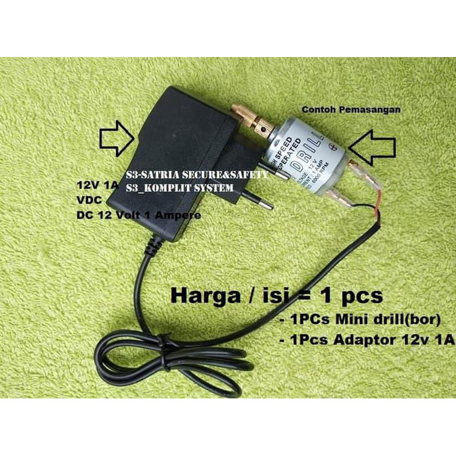 Lengkap adaptor 12v dan Bor Mini dril Pcb drill DC motor Dinamo