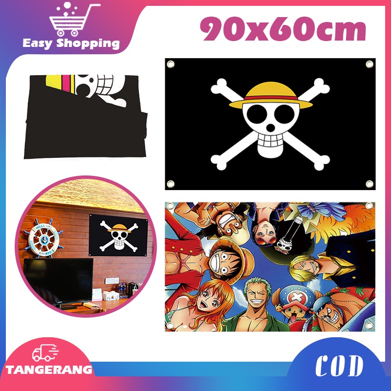 90 x 60cm Bendera One Piece / Bendera Bajak Laut One Piece  / Straw Hat Luffy Bendera One Piece Dinding