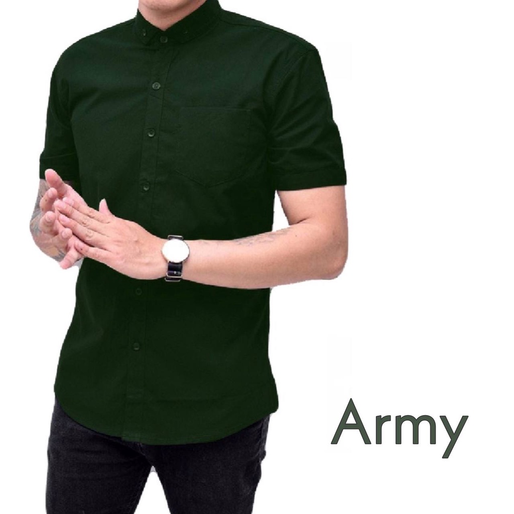 PROMO kemeja pria lengan pendek polos formal casual kerja santai-KM pendek Army