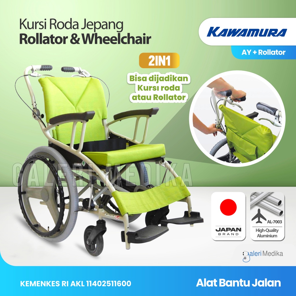 Kawamura Type AY Kursi Roda Jepang - Rollator Wheelchair Convertible