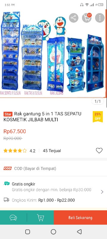 Rak Gantung 5 In 1 Tas Sepatu Kosmetik Jilbab Multi