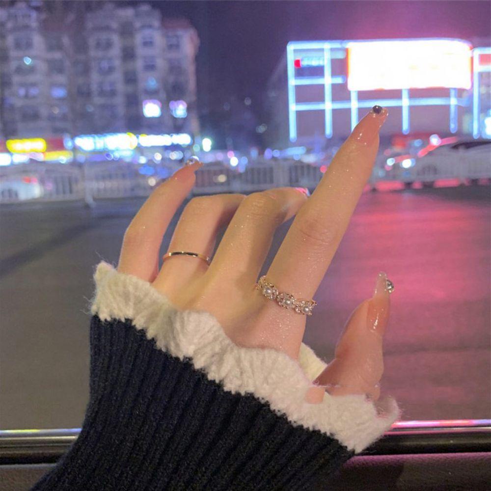 Cincin Jari Telunjuk Wanita Model Terbuka Bentuk Kotak Hollow Hias Zircon Gaya Korea Untuk Pesta Pernikahan