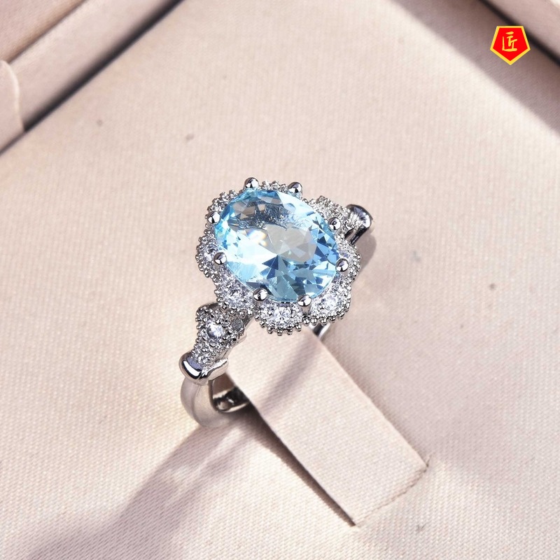 [Ready Stock]S925 Silver Natural Blue Topaz Ring for Women