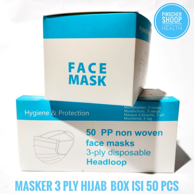 MASKER 3 PLY FACEMASK DAILY MASKER CANTOL / MASKER HIJAB NON MEDIS ISI 50 PER BOX