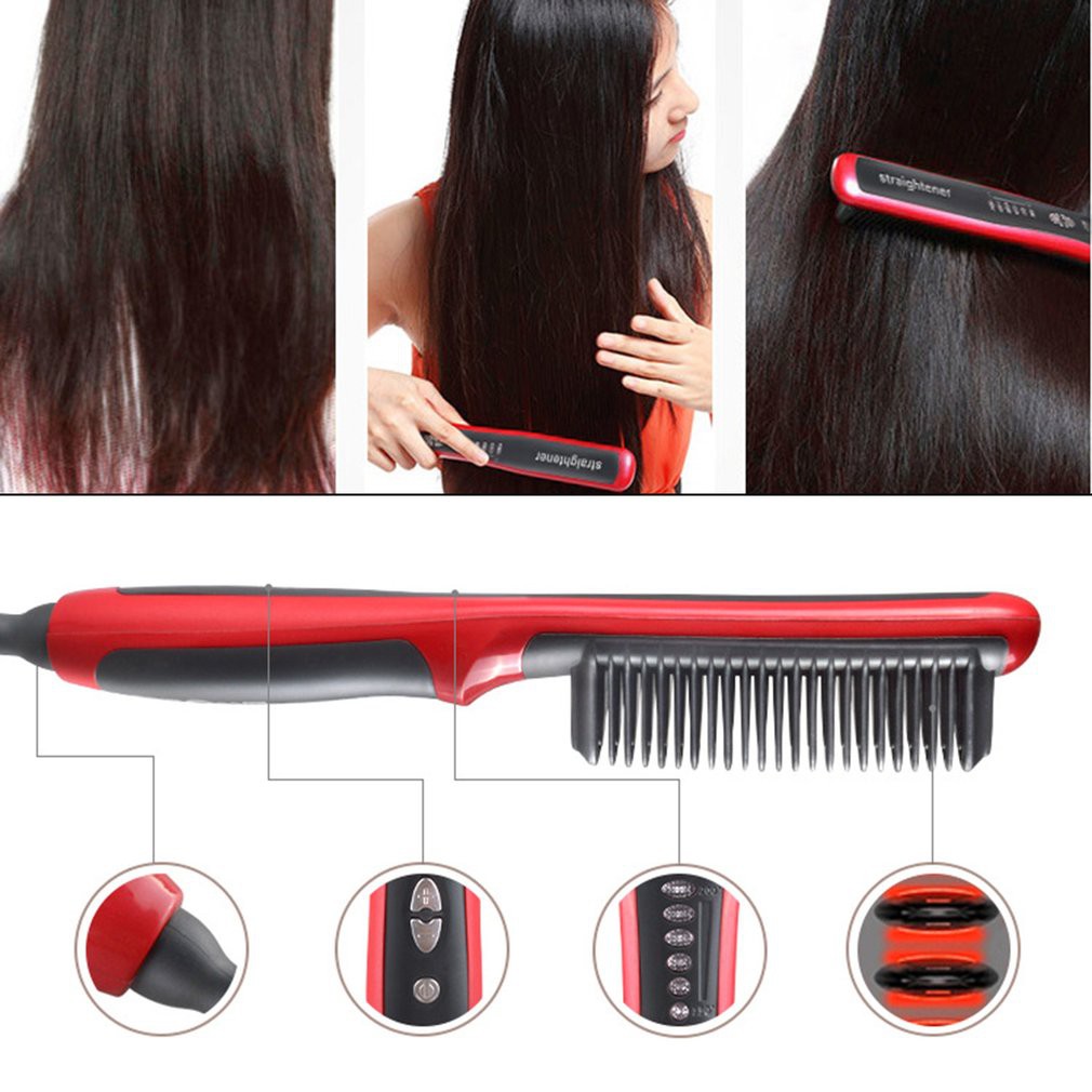 Catok Sisir Pelurus Rambut - Fast Hair Straightener Brush - Catokan Sisir Blow Rambut 2 in 1 - Hair Styler Sisir Catok Pria Wanita - Beard Comb