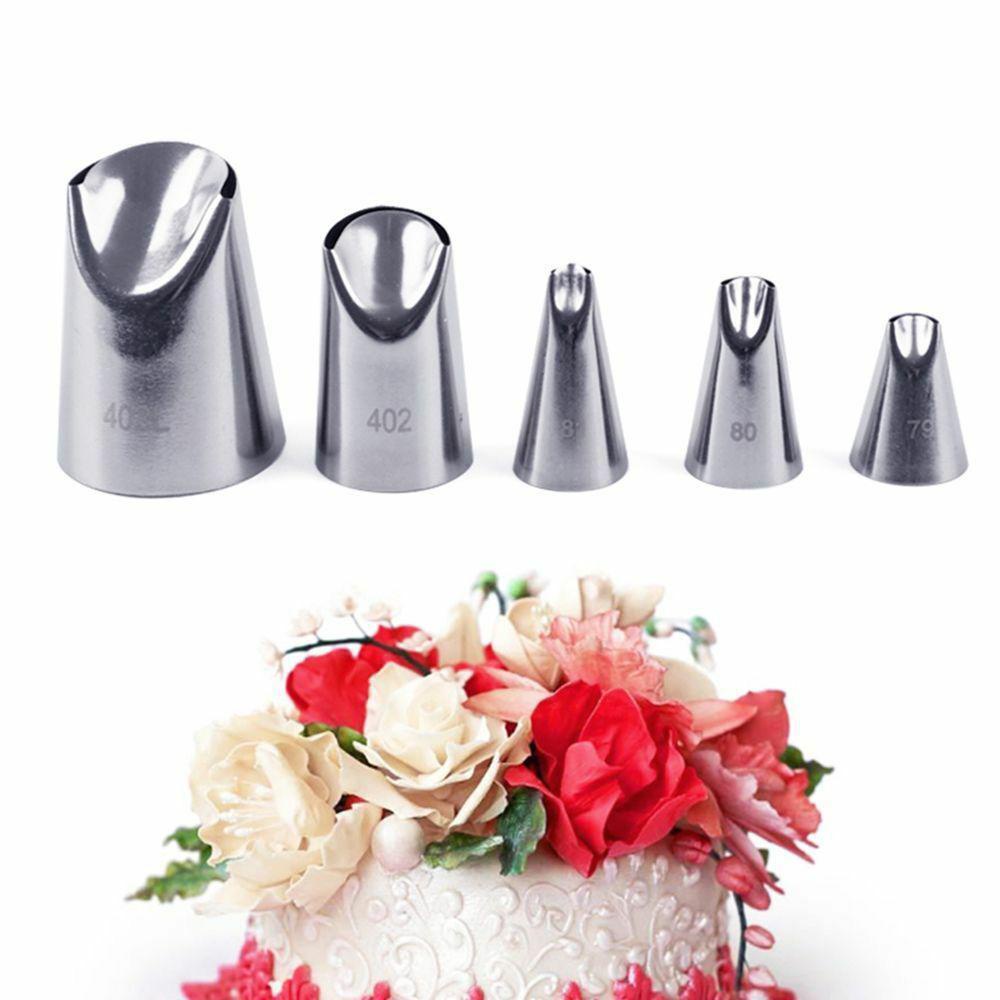 [Elegan] Icing Piping Nozel Es Krim 5pc/set Biskuit Krisan Nozzle Cupcake Kue Dekorasi Rusia Pastry Tip