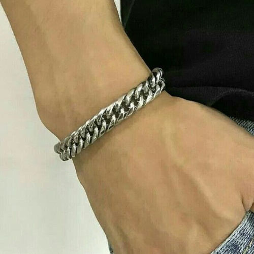 [Bayar di Tempat] Gelang Pria Rantai Baja Putih Premium Garansi Anti Karat