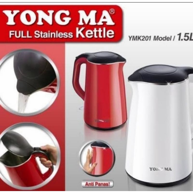 Kettle Listrik YongMa Full Stainless 1,5 Liter YMK201 Pemanas Air
