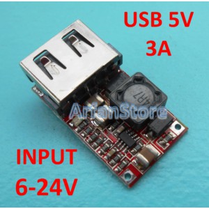 USB Mini 5V 3A Input DC 6-24V Step Down Buck Converter Charger Module