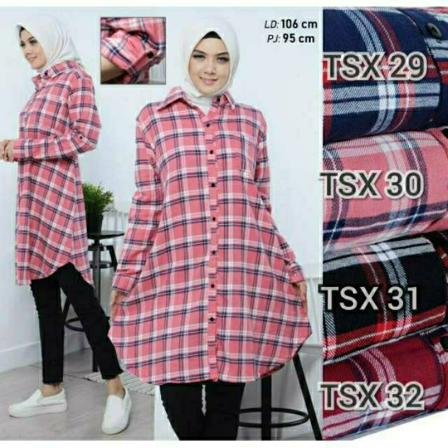 Tunik flanel/tunik/tunik kotak/hem tunik/tunik murah/kemeja tunik/hem kotak/kemeja kotak/tunik xl