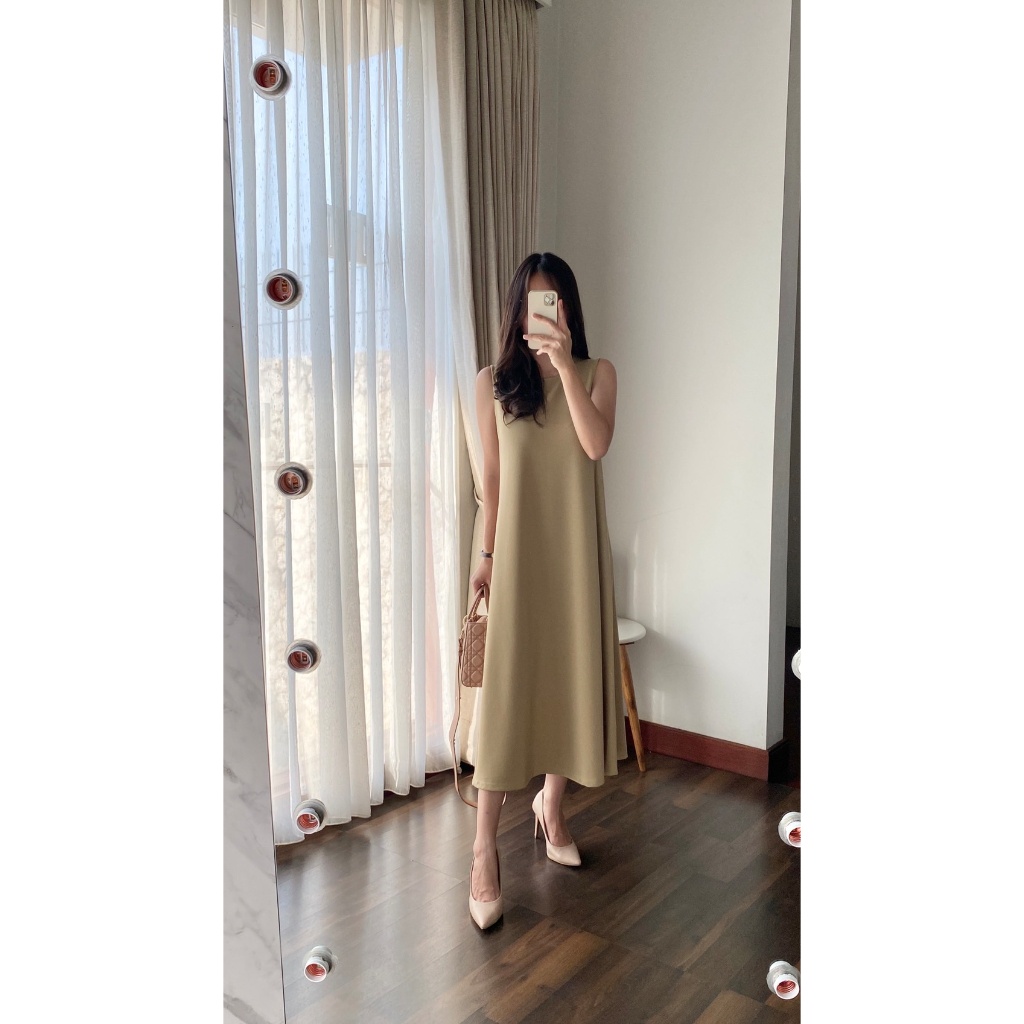 kio dress off white, beige, light beige, cream, khaky, brown, sage