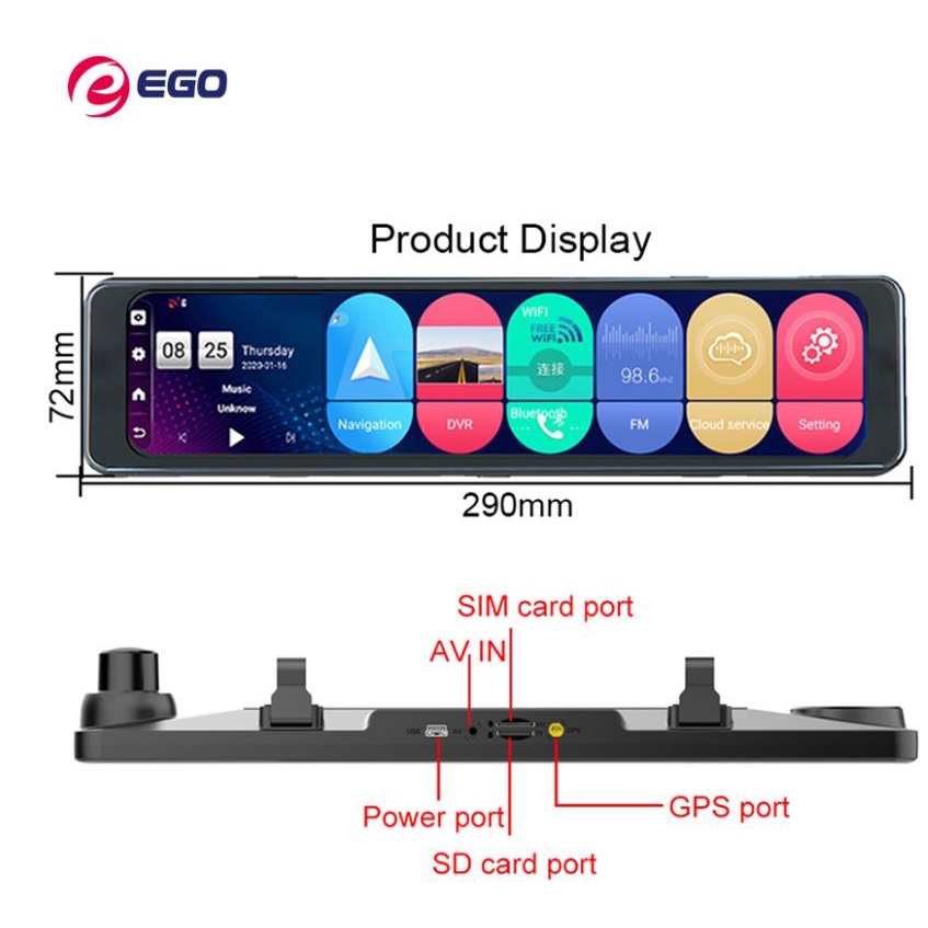 EGO Mirror Car Dash Cam Camera ADAS GPS WIFI DVR Kamera Mobil Dashcam