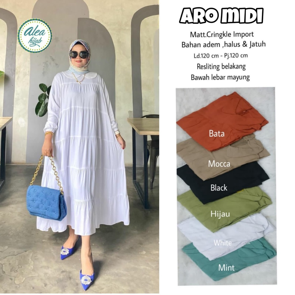 aro dress midi dress crinkle baju muslim jumbo murah