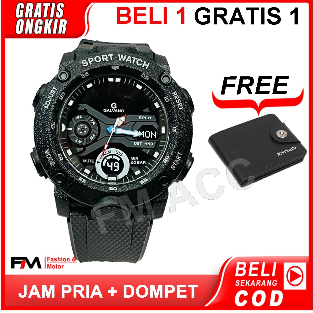 Jam Tangan Pria Galvano Import Free Dompet Pria Dompet Lipat-Hitam