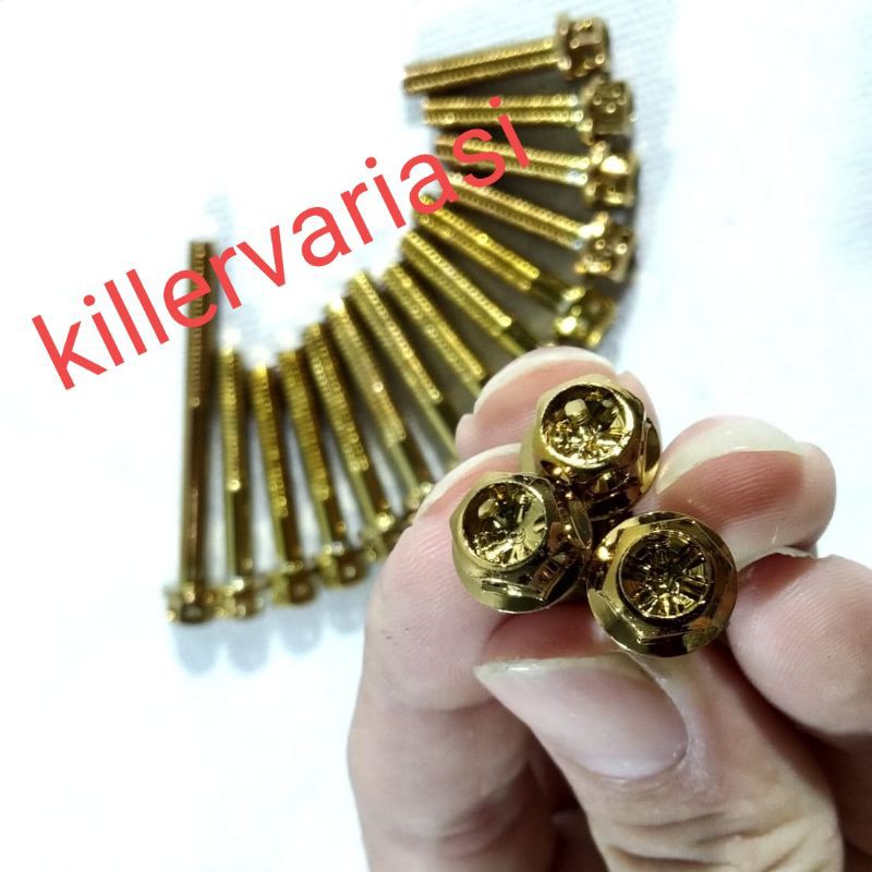 Baut blok mesin probolt rxk flower gold 1 set 17 pcs