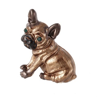 Bros Pin Bentuk Anjing Pug Cute Mata Hijau Warna Putih Gold Untuk