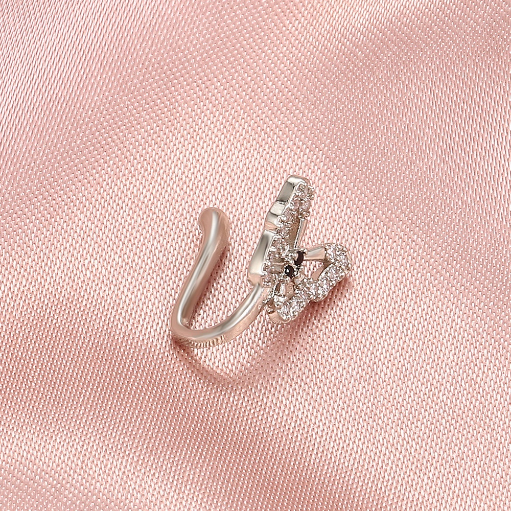 1pc Cincin Klip Hidung Palsu Bentuk U Desain Kupu-Kupu Hias Kristal Berlian