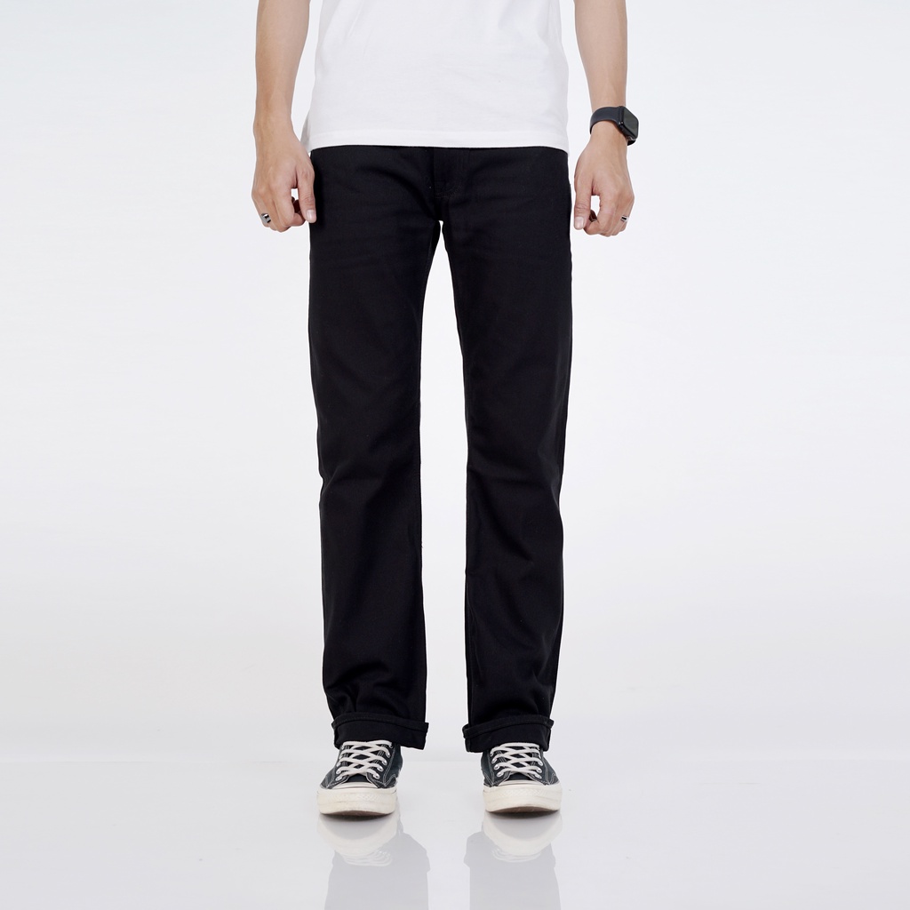 Volkvog Jeans Barbados Straight Celana Panjang Raw Denim Pria Slim Straight Hitam