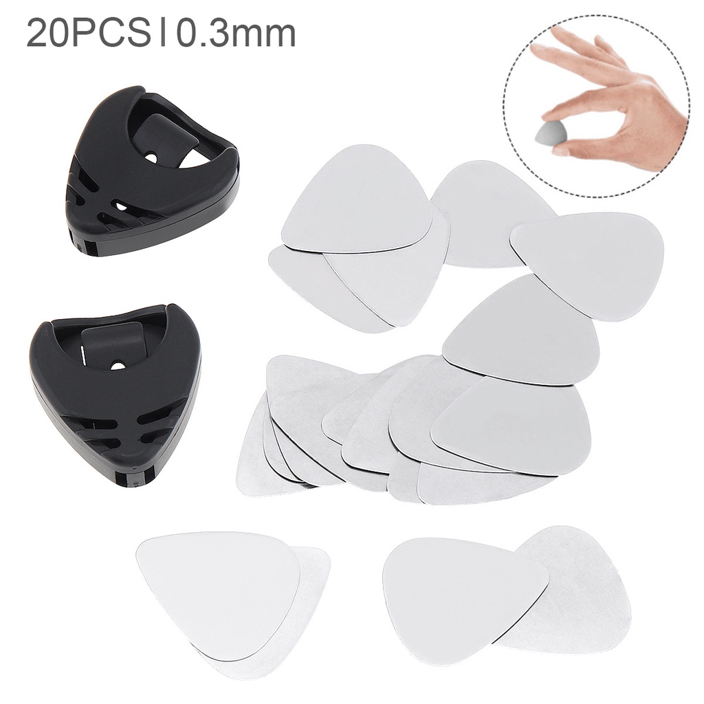 20pcs Pick Gitar Elektrik 0.3mm Bahan Stainless Steel Dengan 2 Holder Pick