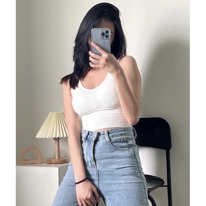 Tank top v neck + cup bra / tanktop basic push up bra import / tanktop korea