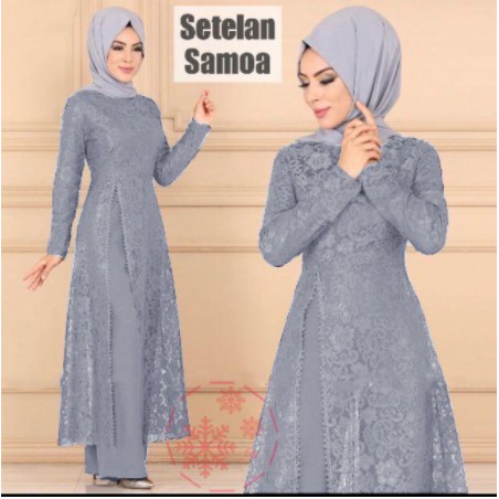 RANITA GLAMOUR SET / SETELAN ATAS BROKAT POLOS LENGANPANJANG BAWAH CELANA / BAJU KONDANGAN KEKINIAN