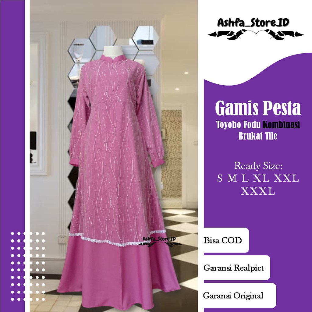 Gamis Pesta Brukat Mewah Premium Jumbo Terbaru Syar'i Busui Elegan Murah
