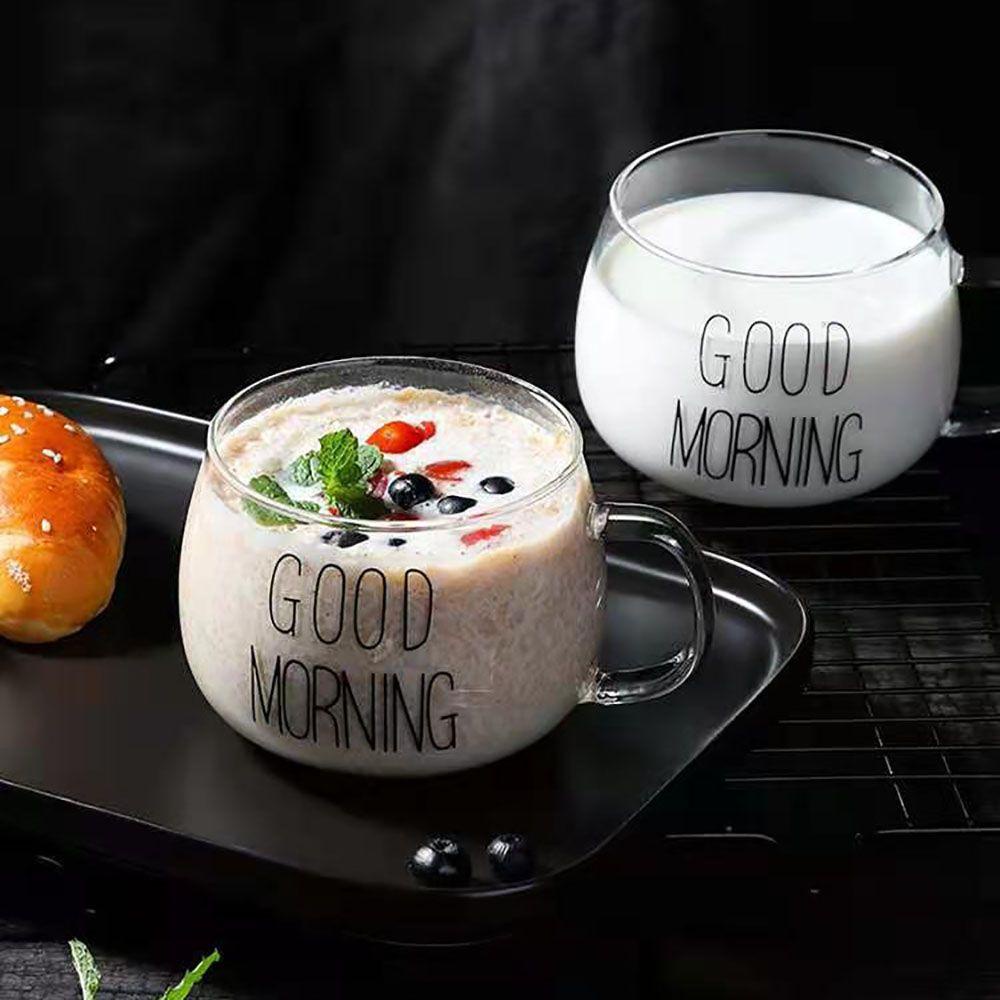 Lanfy Good Morning Cup Tahan Panas Reusable Breakfast Untuk Jus Susu Teh Cangkir Peralatan Minum Dengan Pegangan Mug Kopi