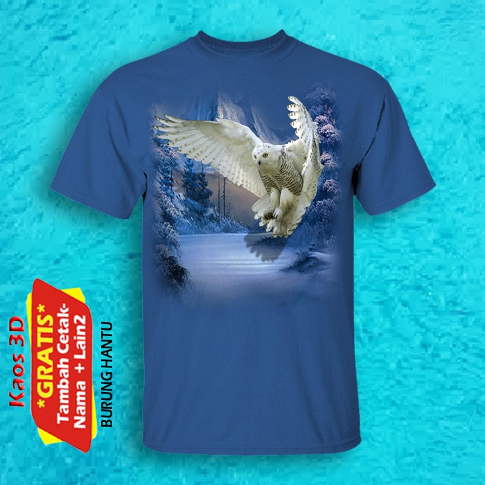 KAOS 3D GAMBAR BURUNG HANTU KUALITAS CETAK GAMBAR ORIGINAL UKURAN ANAK SAMPAI DEWASA