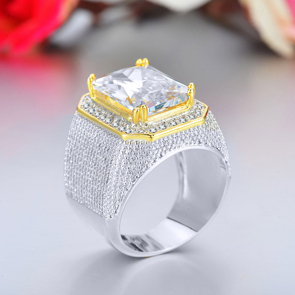 Perak &amp; Emas Baja Titanium Berlian Kristal Bening Pria Wanita Fashion Perhiasan Cincin Kawin Crystal Rings