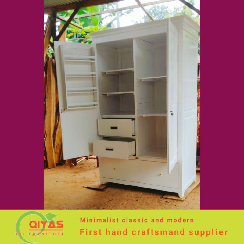 Lemari dapur 2 pintu rak piring kayu warna putih duco