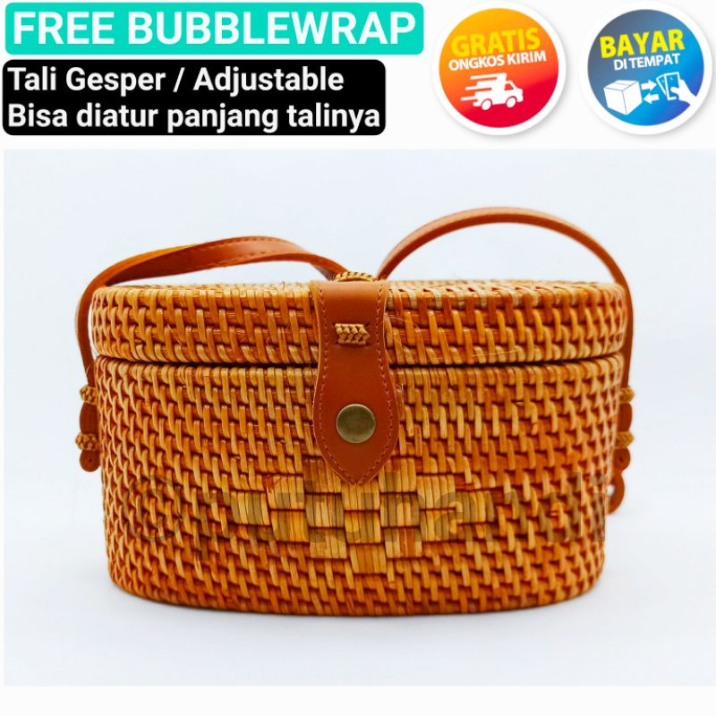 Tas Rotan Bulat Original motif Dungki 20cm