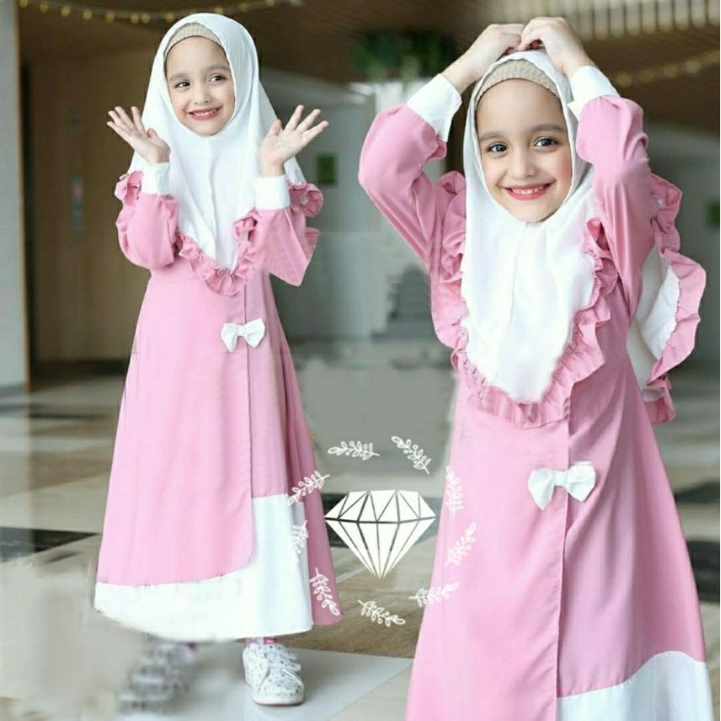 Baju gamis muslim anak katun kaos adem usia umur 1 2 3 4 5 6 7 8 9 10